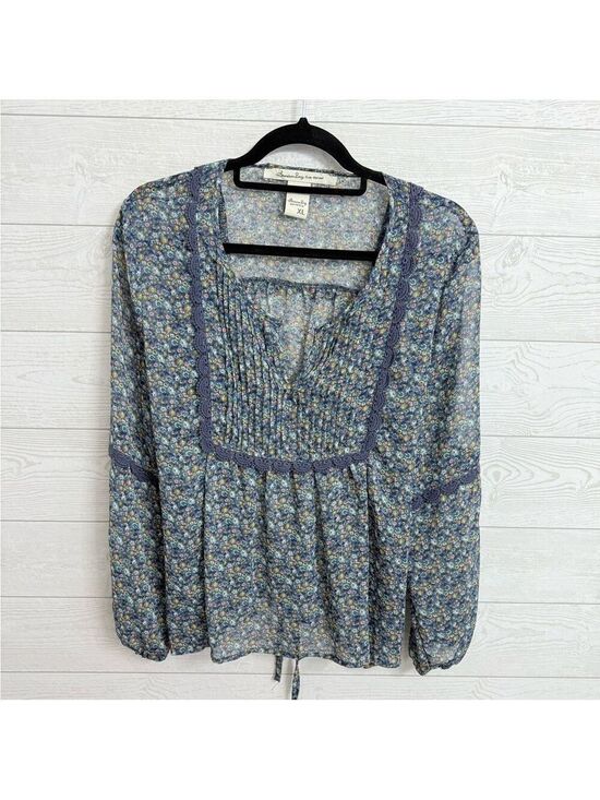 American Rag Tops - American Rag Cie Women’s BoHo Blue Shear Floral Long Sleeve Blouse. Size XL